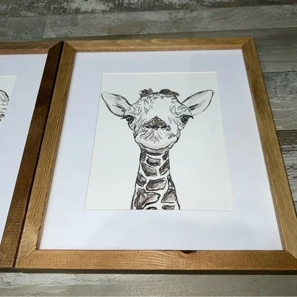 Framed Elephant and Giraffe Art Prints - Picture 2 of 4